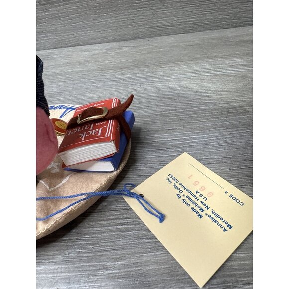 Annalee Doll Society Logo 1992 School Girl Denim Overalls Books Apple Sun Pin - Picture 11 of 12